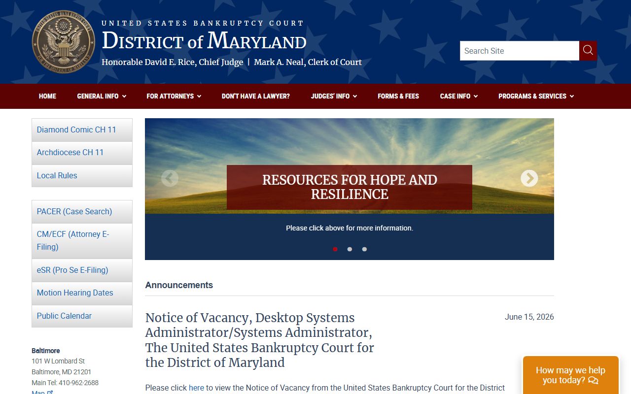 Baltimore City court dockets bankruptcy court access