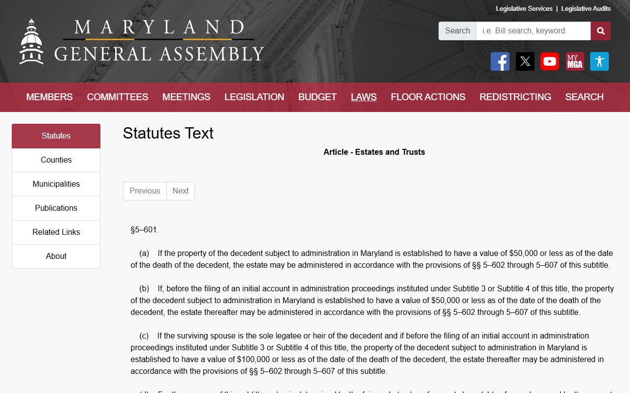 Baltimore City court records small estate statute source