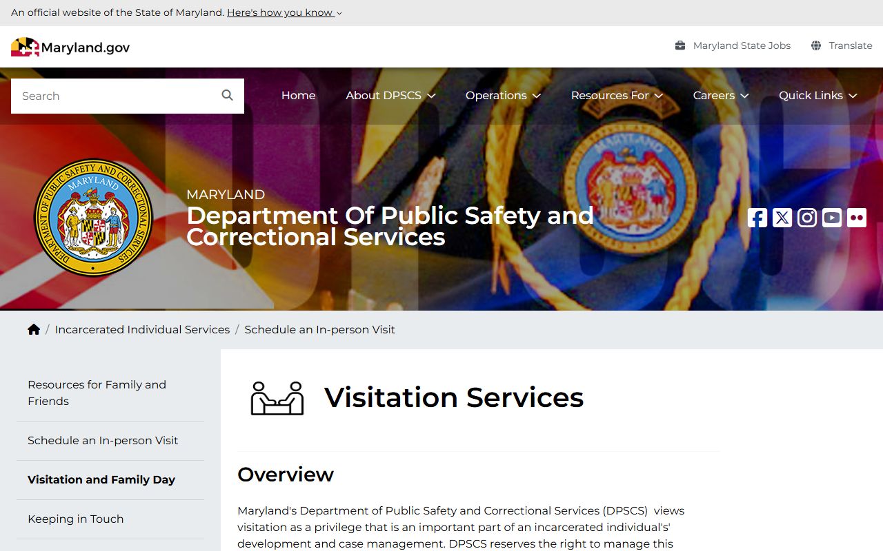 DPSCS inmate visitation services and keeping in touch resources