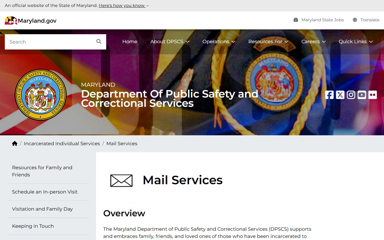 DPSCS mail services rules for incarcerated individuals